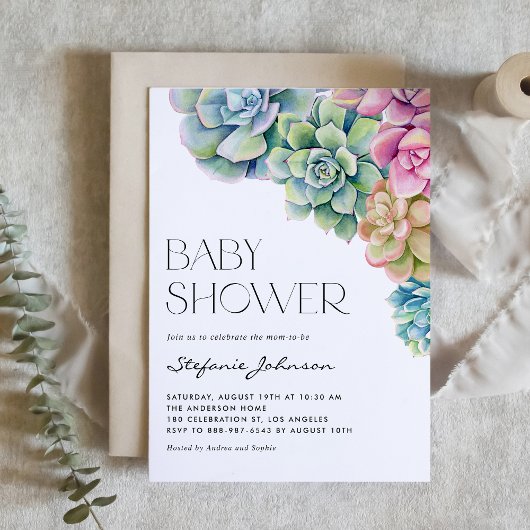Waterverf Succulenten Zomer Baby shower QR Code Kaart