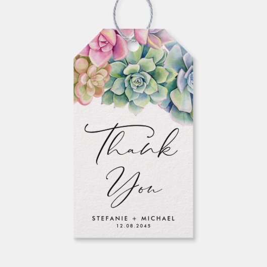 Waterverf Succulenten Zomer Bruiloft Dank u Cadeaulabel (Achterkant)