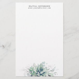 Waterverf Succulents and Silver Greenery Elegant Briefpapier