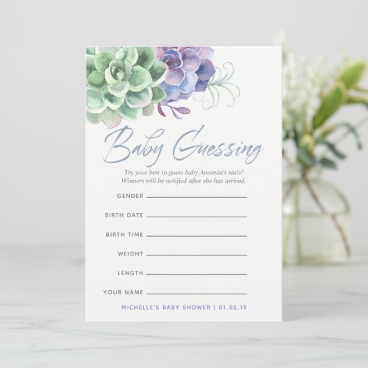 Waterverf Succulents Baby Predicents Game Kaart (Staand voorkant)