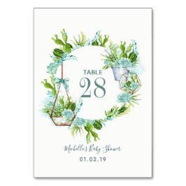 Waterverf Succulents Baby shower Table Number Kaart