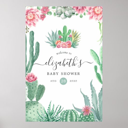 Waterverf Succulents Baby shower Welkom Poster (Voorkant)
