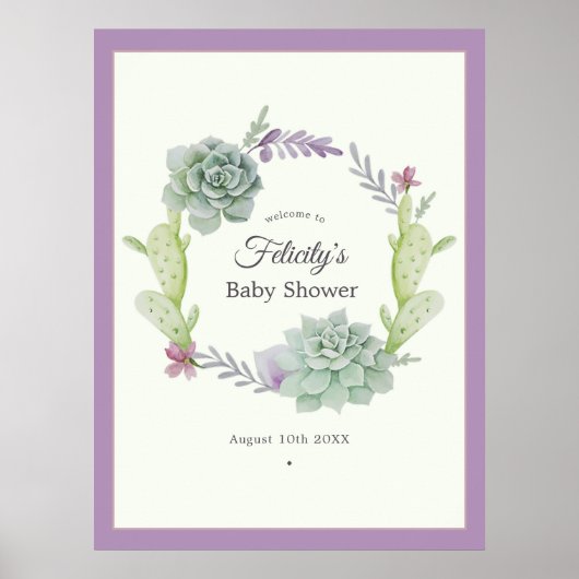 Waterverf Succulents Baby shower Welkom Poster (Voorkant)