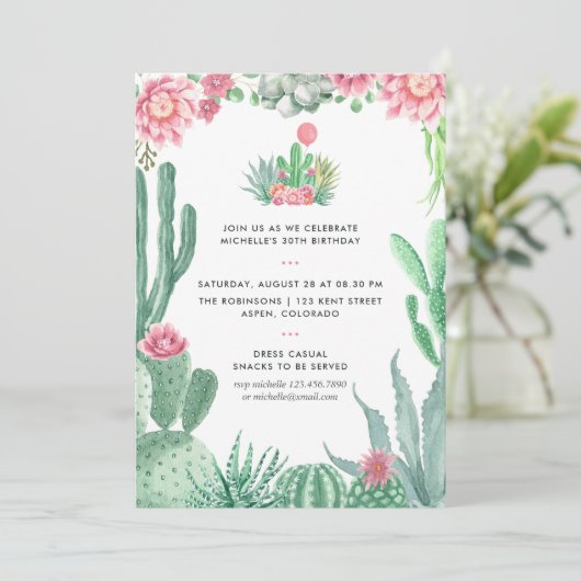 Waterverf Succulents Birthday Party Kaart (Staand voorkant)