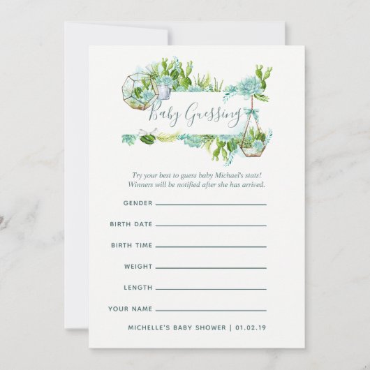 Waterverf Succulents Boy Baby Predictions Game Kaart (Voorkant)