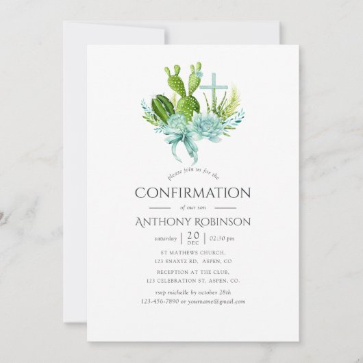 Waterverf Succulents Boy Bevestiging Kaart (Voorkant)