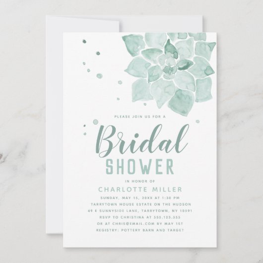 Waterverf Succulents Bridal Shower Invitation Kaart (Voorkant)