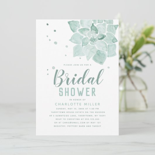 Waterverf Succulents Bridal Shower Invitation Kaart (Staand voorkant)