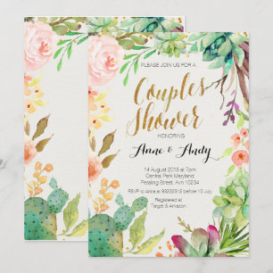 Waterverf Succulents Couples Shower nodigt Boho ui Kaart