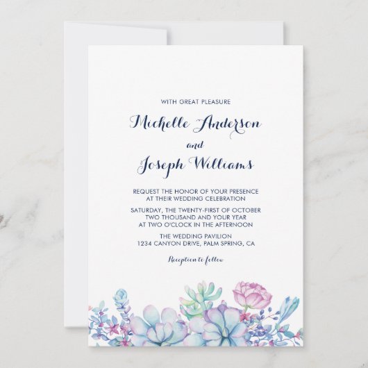 Waterverf Succulents Garden Wedding Invitation Kaart (Voorkant)