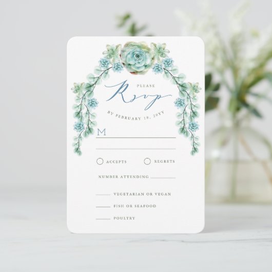 Waterverf Succulents Garden Wedding RSVP Card (Staand voorkant)