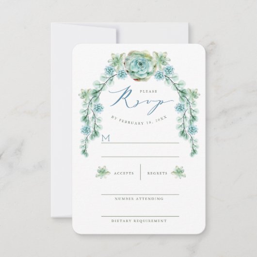 Waterverf Succulents Garden Wedding RSVP Card (Voorkant)