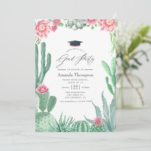 Waterverf Succulents Graduation Party Kaart (Staand voorkant)