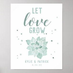 Waterverf Succulents Let Love Grow Wedding Sign Poster