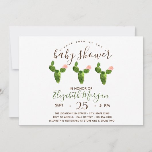 Waterverf Succulents Polka Dots Baby shower Kaart (Voorkant)