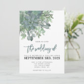 Waterverf Succulents Rustic Wedding Invitation Kaart (Staand voorkant)