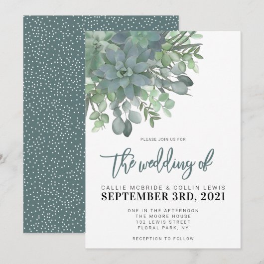 Waterverf Succulents Rustic Wedding Invitation Kaart (Voorkant / Achterkant)