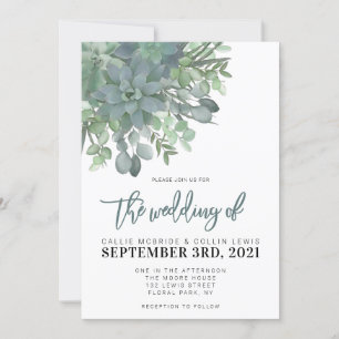 Waterverf Succulents Rustic Wedding Invitation Kaart