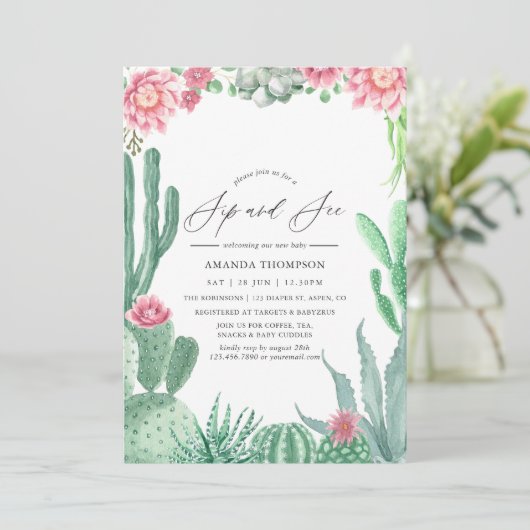 Waterverf Succulents Sip en Zie Kaart (Staand voorkant)