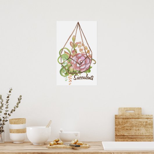 Waterverf Succulents Terrarium Poster (Keuken)