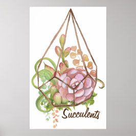 Waterverf Succulents Terrarium Poster