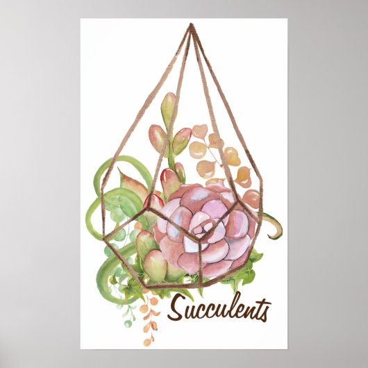 Waterverf Succulents Terrarium Poster (Voorkant)