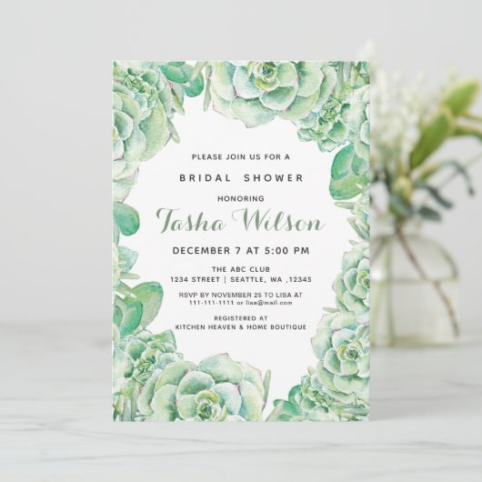 Waterverf Succulents Vrijgezellenfeest Uitnodigen Kaart (Staand voorkant)