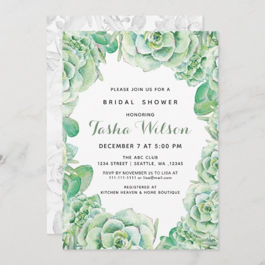 Waterverf Succulents Vrijgezellenfeest Uitnodigen Kaart (Voorkant / Achterkant)