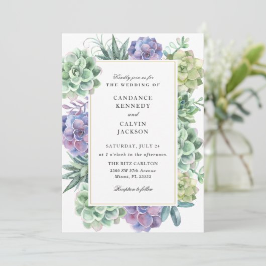 Waterverf Succulents Wedding Kaart (Staand voorkant)