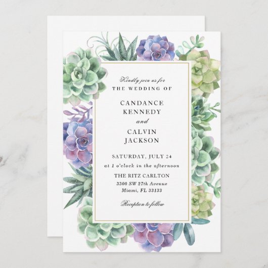 Waterverf Succulents Wedding Kaart (Voorkant / Achterkant)