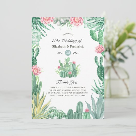 Waterverf Succulents Wedding Programmakaart (Staand voorkant)