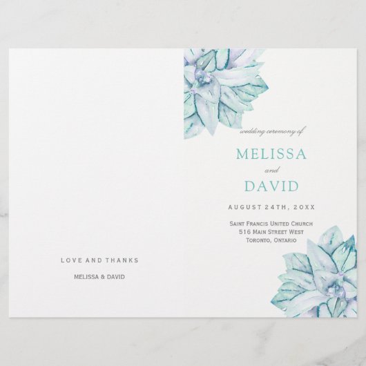 Waterverf Succulents Wedding Programs (Voorkant)