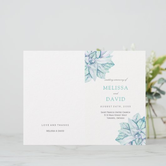 Waterverf Succulents Wedding Programs (Staand voorkant)