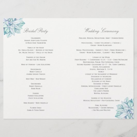 Waterverf Succulents Wedding Programs (Achterkant)