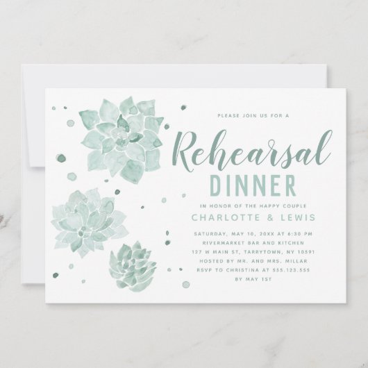 Waterverf Succulents Wedding Rehearsal Dinner Kaart (Voorkant)