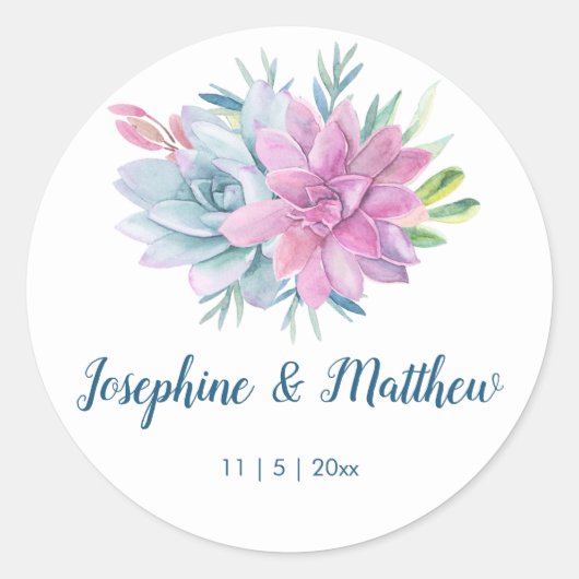 Waterverf Succulents Wedding Ronde Sticker (Voorkant)
