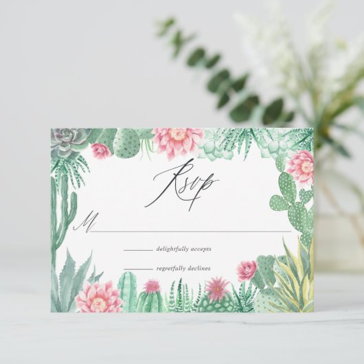 Waterverf Succulents Wedding RSVP Kaartje (Staand voorkant)