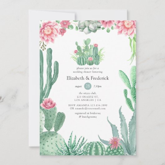 Waterverf Succulents Wedding Shower Kaart (Voorkant)