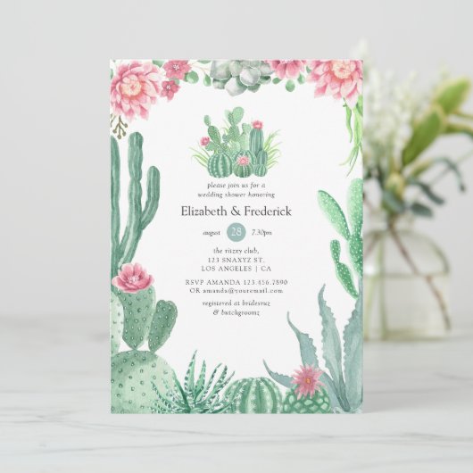 Waterverf Succulents Wedding Shower Kaart (Staand voorkant)