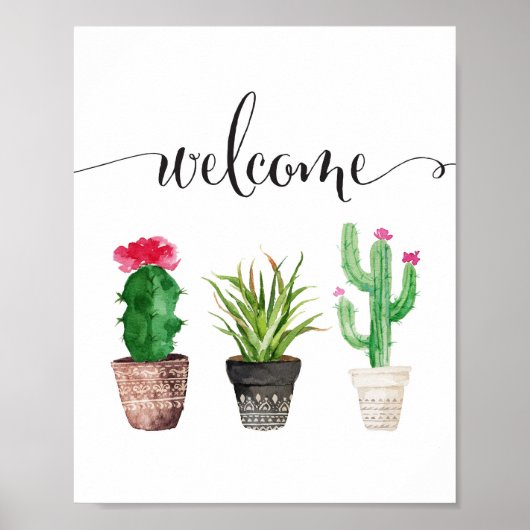 Waterverf Succulents Welkom Poster (Voorkant)