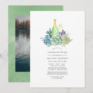 Waterverf Succulents Wine Celebration of Life Kaart