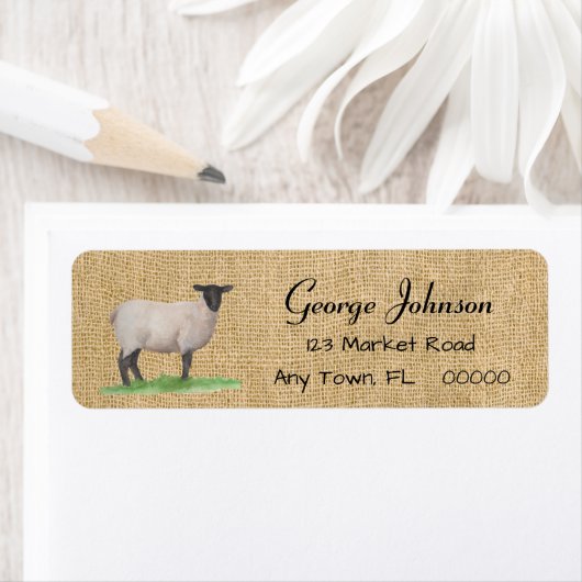 Waterverf Suffolk Sheep Etiket (Insitu)