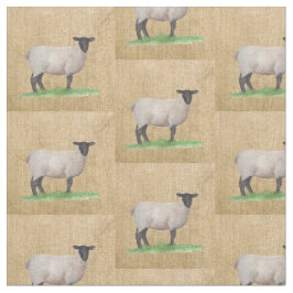 Waterverf Suffolk Sheep Stof