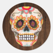 Waterverf Suiker Schedel Dag van de Doden Ronde Sticker (Voorkant)