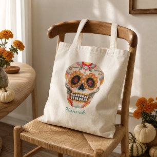 Waterverf Suiker Schedel Dag van de Doden Tote Bag