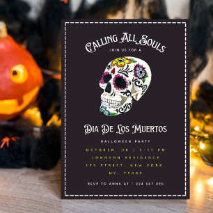 Waterverf Suiker Schedel Dia De Los Muertos Feest Kaart