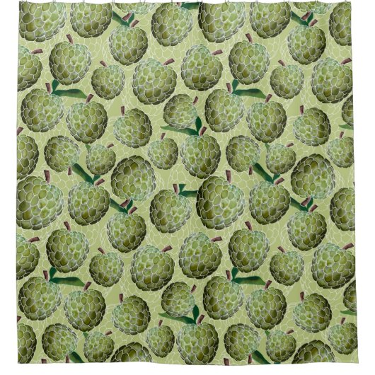 Waterverf suikerappel | Groen Douchegordijn (Voorkant)