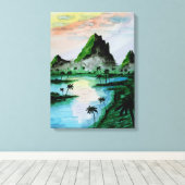 Waterverf Sumatra Mountains Canvas Afdruk (Insitu (Houten vloer))