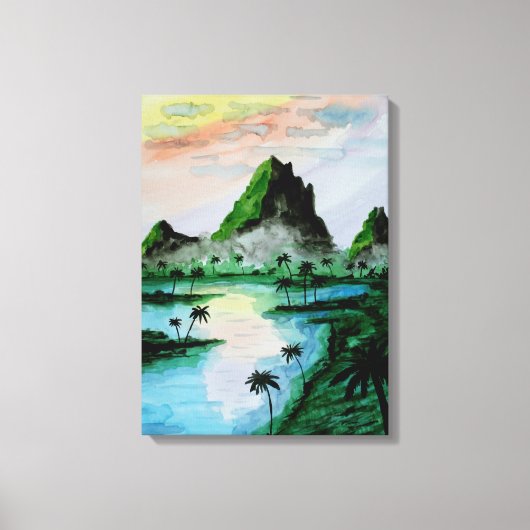 Waterverf Sumatra Mountains Canvas Afdruk (Voorkant)
