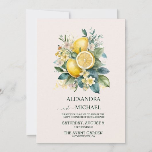  Waterverf Summer Citrus Wedding Kaart (Voorkant)